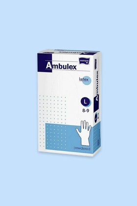 Ambulex Latex egyszerhasználatos kesztyű, púderezett - Latex kesztyű - 100 db - Fehér - L