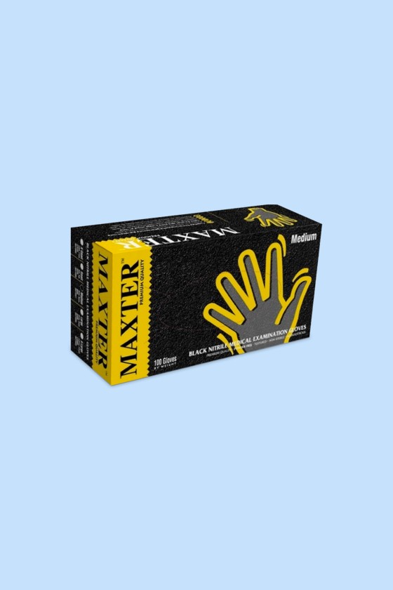 Maxter nitril púdermentes vizsgálókesztyű - Nitril kesztyű - Fekete - XL
