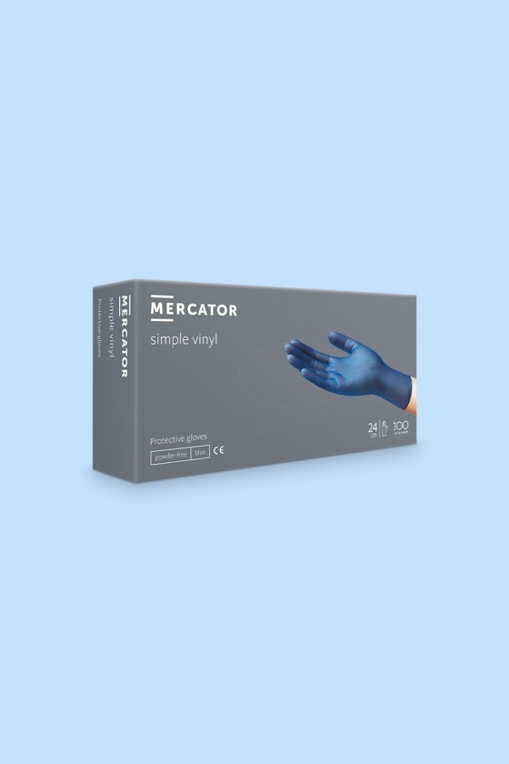 Mercator vinyl púdermentes áttetsző professzionális kesztyű - Vinyl kesztyű - 100 db - Kék - XS