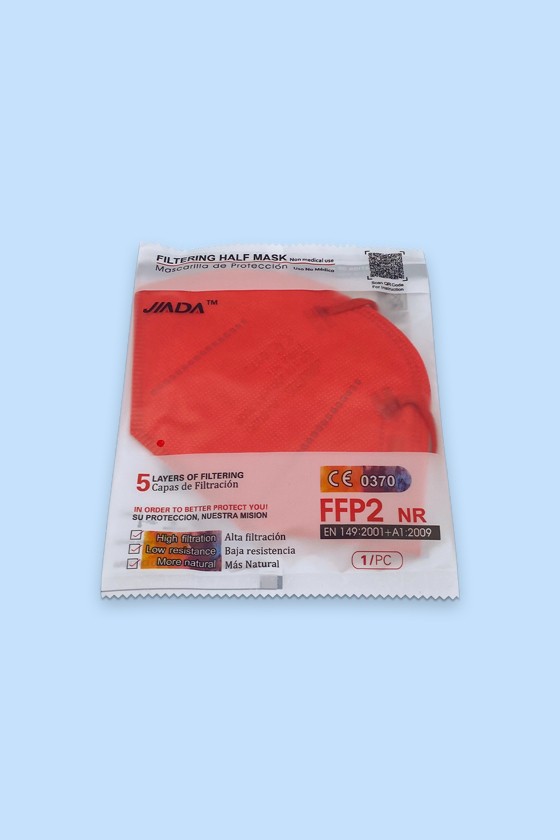 Jiada FFP2 CE 0370 - FFP2 maszk (mennyiség, szín és szelep) - 20 db - Piros - Szelep nélküli
