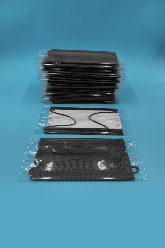 Háromrétegű egészségügyi arcmaszk - egyesével csomagolva - Fekete - Arcmaszk - 50 db - Fekete