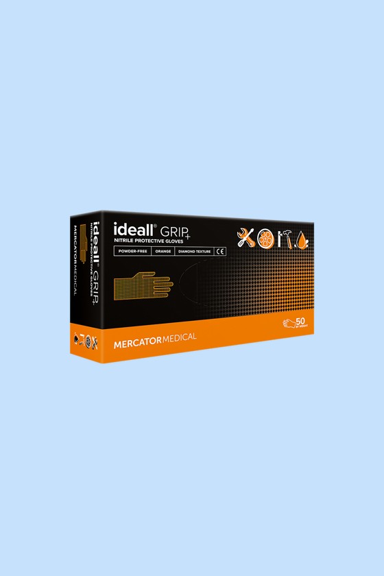 Mercator ideall® grip+ speciális ipari védőkesztyű - Nitril kesztyű - Narancs - M