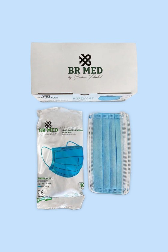 BR MED 3-rétegű Type IIR orvosi arcmaszk - 3-rétegű arcmaszk - 50 db - Kék - Felnőtt