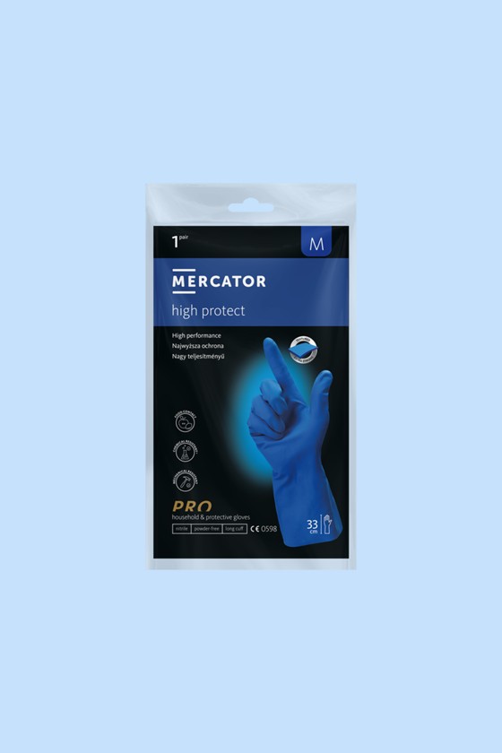 MERCATOR® high protect vastag, vegyszerálló, nitril kesztyű - Nitril kesztyű - Kék - S