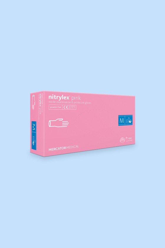 Mercator nitrylex® orvosi púdermentes nitril kesztyű - Nitril kesztyű - Rózsaszín - L