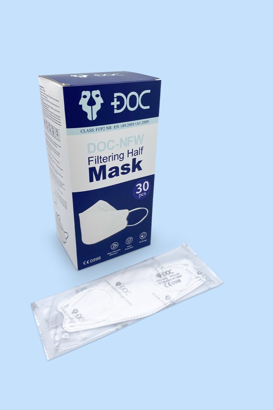 DOC NFW FFP2 CE 0598 ergonomikus maszk - FFP2 maszk (szín és szelep) - Fehér - Szelep nélküli