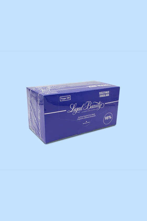 Legal Beauty type IIR 3-rétegű, egyszer használatos felnőtt sebészeti arcmaszk - 3-rétegű arcmaszk - 50 db - Kék - Felnőtt
